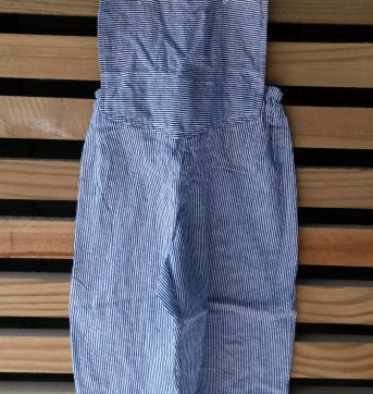 Jardineira de tecido listrado azul marinho  18m